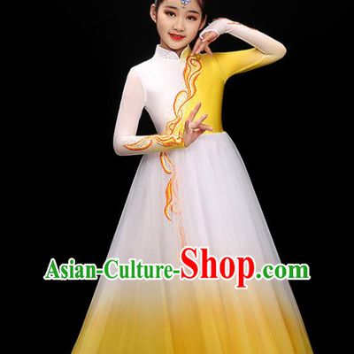 Chinese Children Modern Dance Clothing Opening Dance Garment Costume Classical Dance Yellow Dress Traditional Dancewear