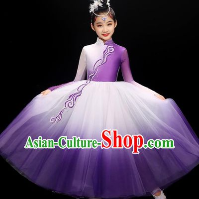 Chinese Classical Dance Purple Dress Traditional Dancewear Children Modern Dance Clothing Opening Dance Garment Costume