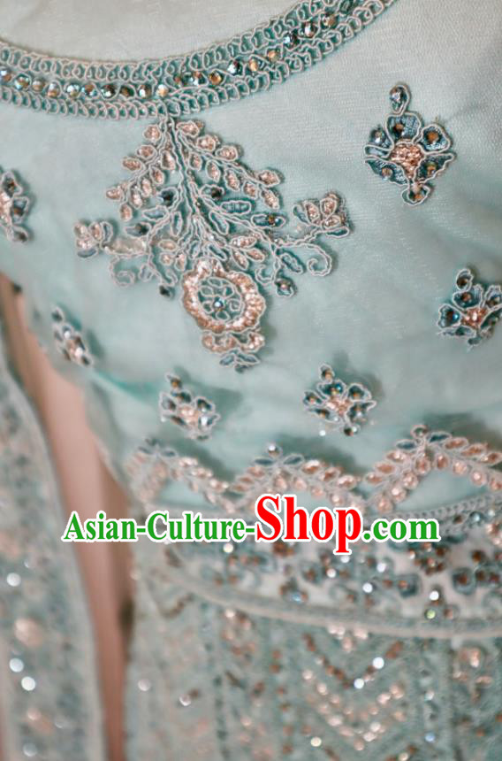 Top Embroidered Blue Outfit Traditional Wedding Dress India Clothing Indian Bride Lengha Garment Top Embroidered Blue Outfit Traditional Wedding Dress India Clothing Indian Bride Lengha Garment
