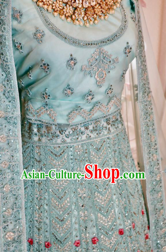 Top Embroidered Blue Outfit Traditional Wedding Dress India Clothing Indian Bride Lengha Garment Top Embroidered Blue Outfit Traditional Wedding Dress India Clothing Indian Bride Lengha Garment