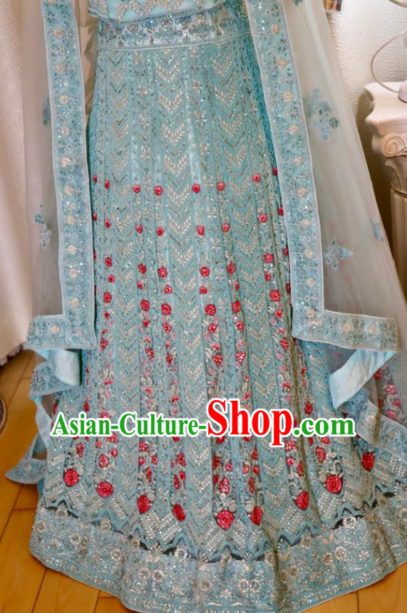 Top Embroidered Blue Outfit Traditional Wedding Dress India Clothing Indian Bride Lengha Garment Top Embroidered Blue Outfit Traditional Wedding Dress India Clothing Indian Bride Lengha Garment