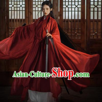 Chinese Wei Dynasty Princess Costumes Traditional Red Hanfu Clothing Ancient Swordswoman Dress Outfits