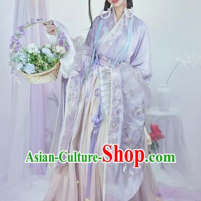 Chinese Southern and Northern Dynasties Princess Costumes Traditional Court Hanfu Clothing Ancient Goddess Lilac Dresses Complete Set