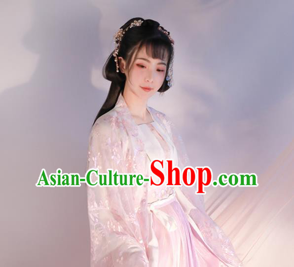 Chinese Traditional Hanfu Clothing Ancient Princess Pink Dress Tang Dynasty Palace Beauty Costumes