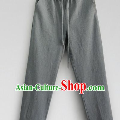 Chinese Tai Chi Straight Leg Trousers Top Linen Kung Fu Pants Martial Arts Grey Pants Shaolin Wushu Loose Pants for Men