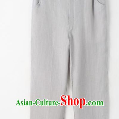 Chinese Traditional Wushu Loose Pants Tai Chi Straight Leg Trousers Top Linen Kung Fu Pants Martial Arts Grey Pants for Men