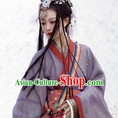 Chinese Jin Dynasty Princess Garment Costumes Ancient Noble Woman Clothing Traditional Purple Hanfu Dress