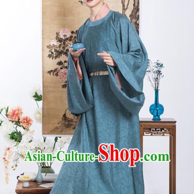 Chinese Song Dynasty Prince Garment Costumes Ancient Scholar Clothing Traditional Noble Childe Blue Hanfu Robe for Men