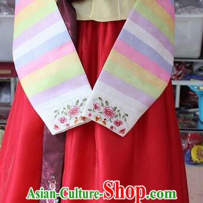 Korea Festival Garment Costumes Traditional Clothing Stripes Hanbok Korean Bride Red Dress