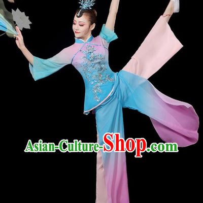 Chinese Folk Dance Garment Women Fan Dance Blue Outfit Yangko Dance Clothing Umbrella Dance Costumes