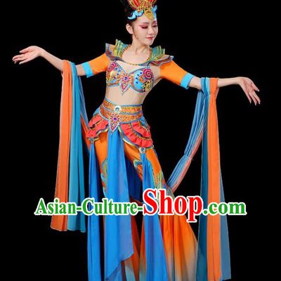 Chinese Classical Dance Costumes Flying Apsaras Dance Garment Women Group Dance Orange Outfit Thousands Hands Guanyin Dance Clothing