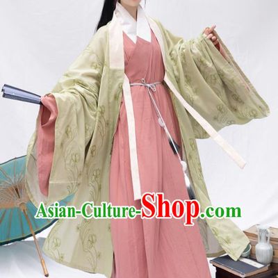 Chinese Ancient Taoist Nun Clothing Traditional Hanfu Green Cape and Pink Robe Ming Dynasty Garment Costumes for Women