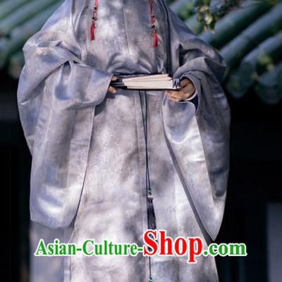 Chinese Ancient Royal Prince Clothing Traditional Hanfu Blue Brocade Robe Ming Dynasty Scholar Garment Costumes