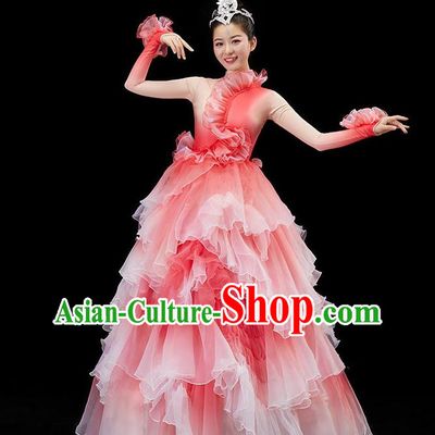 Chinese Modern Dance Pink Dress Flower Dance Garment Opening Dance Clothing Women Group Dance Costume
