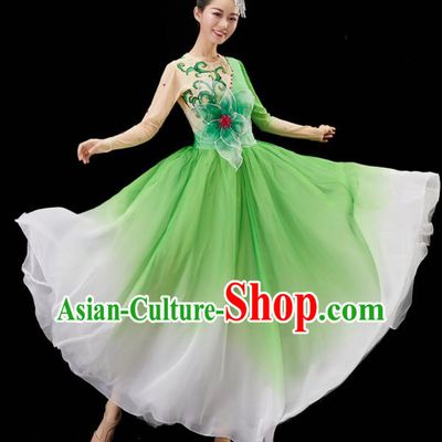 Chinese Classical Dance Clothing Woman Opening Dance Costume Modern Dance Green Dress Umbrella Dance Garment