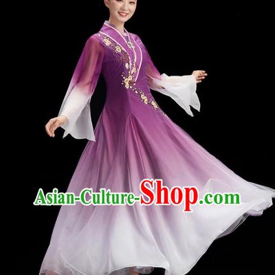 Chinese Classical Dance Garment Costume Umbrella Dance Purple Dress Women Group Dance Clothing Fan Dance Outfit