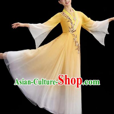 Chinese Fan Dance Outfit Classical Dance Garment Costume Umbrella Dance Yellow Dress Women Group Dance Clothing
