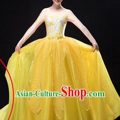 Chinese Women Group Dance Garment Modern Dance Costume Stage Performance Yellow Dress Opening Dance Clothing