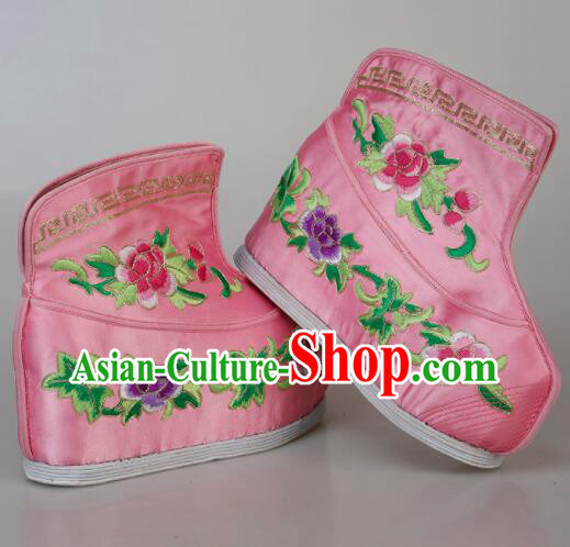 Chinese Traditional Opera Pink Satin Boots Handmade Shoes Ancient Princess Shoes Embroidered Hanfu Boots Chinese Traditional Opera Pink Satin Boots Handmade Shoes Ancient Princess Shoes Embroidered Hanfu Boots