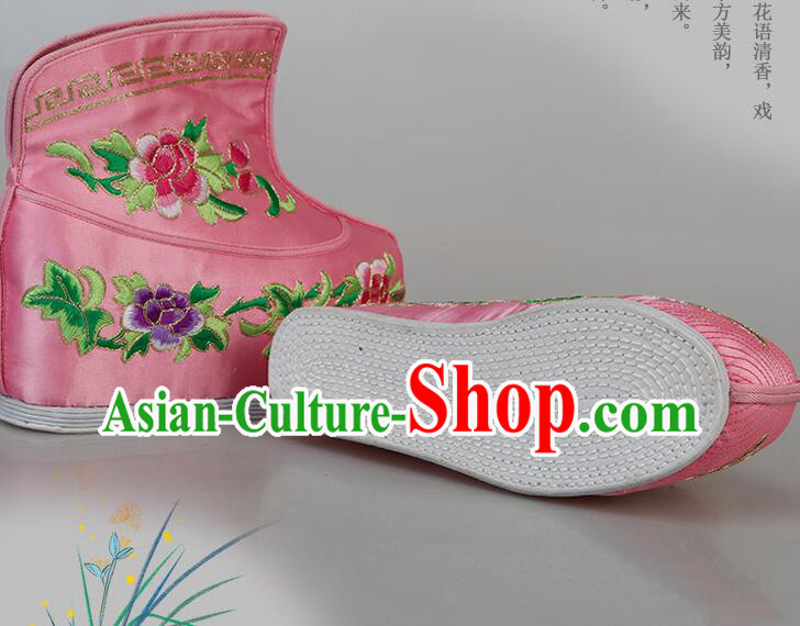 Chinese Traditional Opera Pink Satin Boots Handmade Shoes Ancient Princess Shoes Embroidered Hanfu Boots Chinese Traditional Opera Pink Satin Boots Handmade Shoes Ancient Princess Shoes Embroidered Hanfu Boots