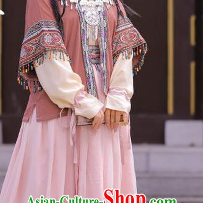 China Song Dynasty Young Lady Clothing Ancient Garment Costumes Traditional Miao Ethnic Women Dress Complete Set