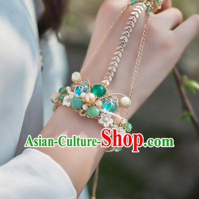 Chinese Handmade Hanfu Bangle with Ring Traditional Jewelry Ancient Princess Bracelet