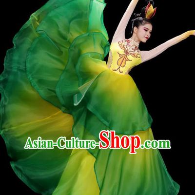 China Flower Dance Costume Stage Performance Garments Modern Dance Clothing Opening Dance Green Dress