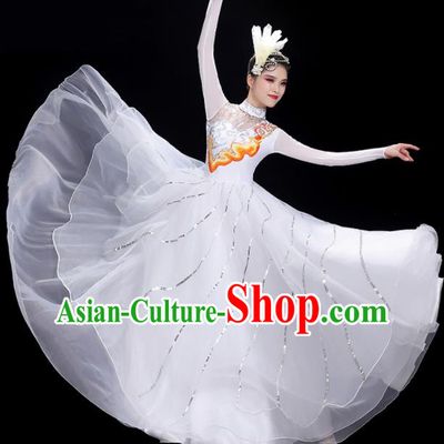 Top Women Chorus Costume Stage Performance Garments Modern Dance Clothing Opening Dance White Dress