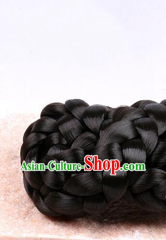 Korean Hanbok Black Hair Bun Handmade Court Headpiece Traditional Braid Wig Korean Hanbok Black Hair Bun Handmade Court Headpiece Traditional Braid Wig