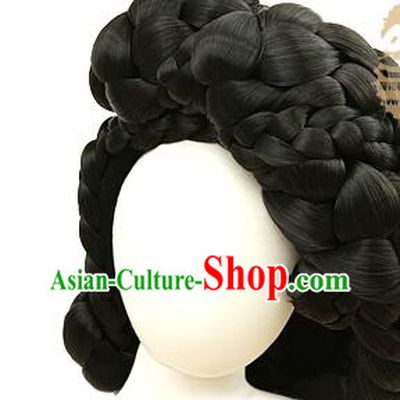 Korean Court Bride Headdress Traditional Braid Wig Handmade Hanbok Black Hair Piece