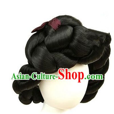 Korean Handmade Hanbok Black Hair Piece Court Bride Headdress Traditional Women Braid Wig