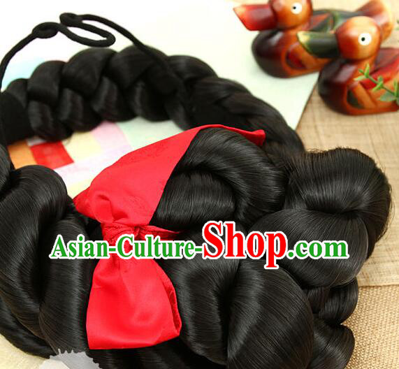 Korean Court Women Headdress Traditional Bride Braid Wig Handmade Hanbok Black Hair Piece Korean Court Women Headdress Traditional Bride Braid Wig Handmade Hanbok Black Hair Piece