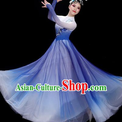 China Chorus Group Clothing Modern Dance Royal Blue Dress Opening Dance Costume Stage Performance Garments