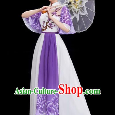 China Chorus Performance Garment Peony Dance Clothing Classical Dance Purple Dress Umbrella Dance Costume