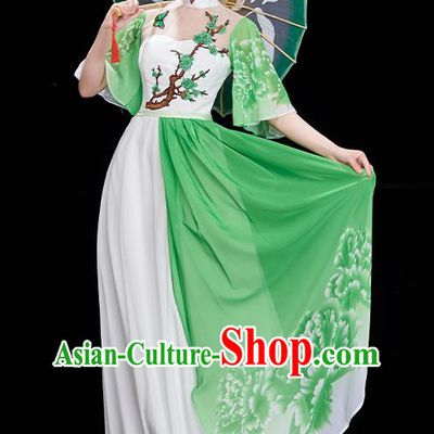 China Peony Dance Clothing Classical Dance Green Dress Umbrella Dance Costume Chorus Performance Garment