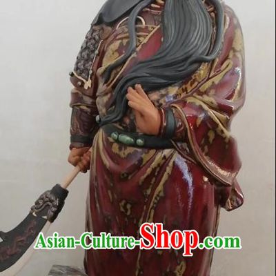 Handmade Guan Yu Porcelain Statue Arts Guan Gong Sculpture Chinese Shi Wan Ceramic Figurine