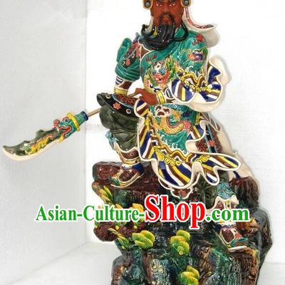 Chinese Guan Gong Porcelain Sculpture  Shi Wan Ceramic Figurine Handmade 24 inches Guan Yu Statue Arts