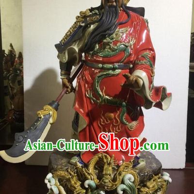 Chinese Porcelain Guan Gong Sculpture 24 inches Shi Wan Ceramic Figurine Handmade Guan Yu Statue Arts
