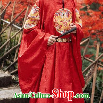 Chinese Ming Dynasty Historical Costumes Ancient Wedding Groom Red Robe Hanfu Clothing