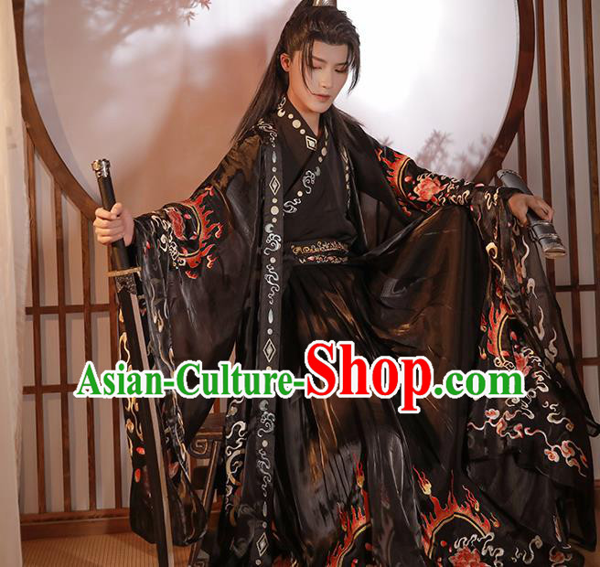 Chinese Song Dynasty Noble Childe Historical Costumes Ancient Swordsman Black Hanfu Clothing Chinese Song Dynasty Noble Childe Historical Costumes Ancient Swordsman Black Hanfu Clothing
