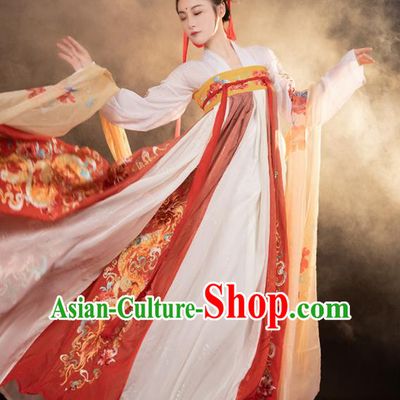 China Ancient Palace Princess Dress Traditional Embroidered Hanfu Clothing Tang Dynasty Noble Woman Garment Costumes