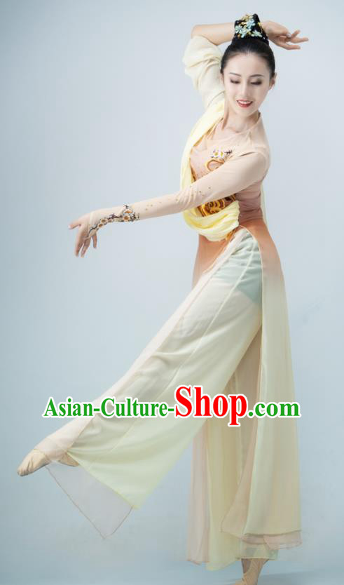 Chinese Dance Competition Clothing Classical Dance Costume Umbrella Dance Apricot Dress Chinese Dance Competition Clothing Classical Dance Costume Umbrella Dance Apricot Dress