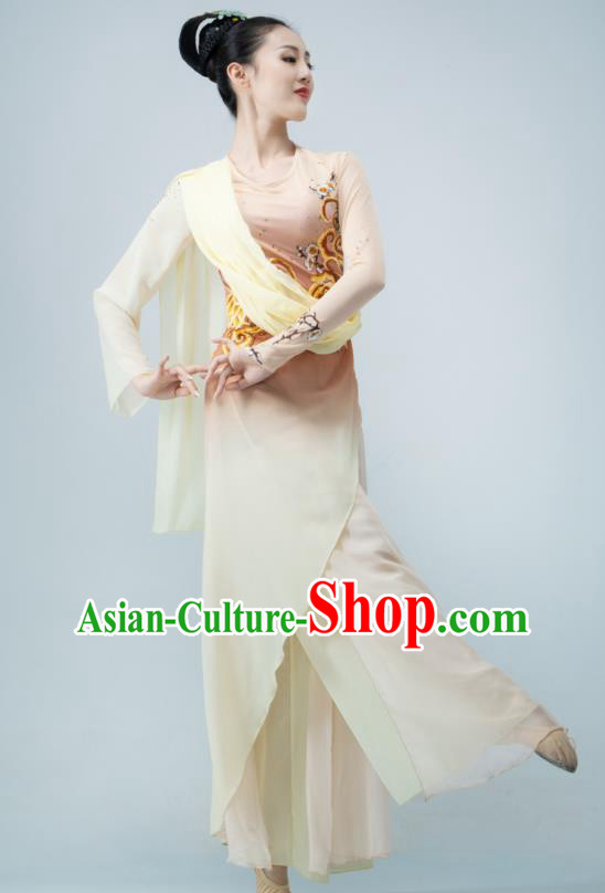 Chinese Dance Competition Clothing Classical Dance Costume Umbrella Dance Apricot Dress Chinese Dance Competition Clothing Classical Dance Costume Umbrella Dance Apricot Dress