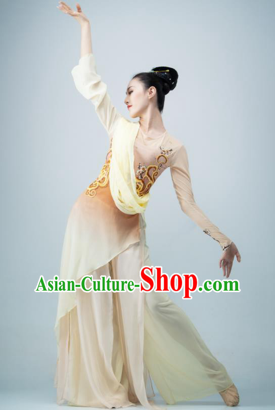 Chinese Dance Competition Clothing Classical Dance Costume Umbrella Dance Apricot Dress Chinese Dance Competition Clothing Classical Dance Costume Umbrella Dance Apricot Dress