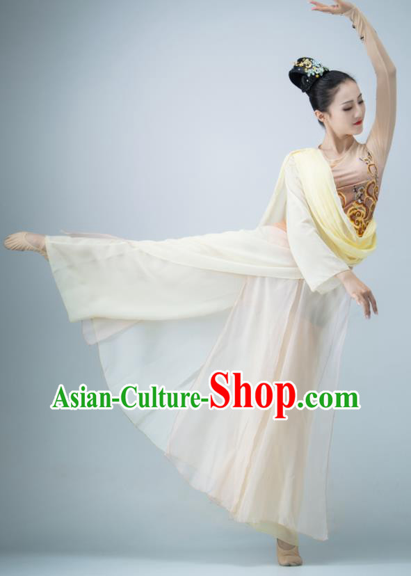 Chinese Dance Competition Clothing Classical Dance Costume Umbrella Dance Apricot Dress Chinese Dance Competition Clothing Classical Dance Costume Umbrella Dance Apricot Dress