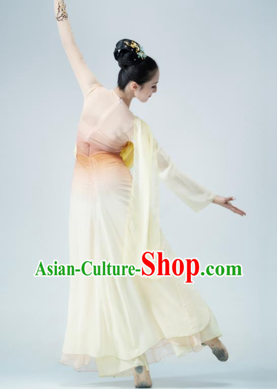 Chinese Dance Competition Clothing Classical Dance Costume Umbrella Dance Apricot Dress Chinese Dance Competition Clothing Classical Dance Costume Umbrella Dance Apricot Dress