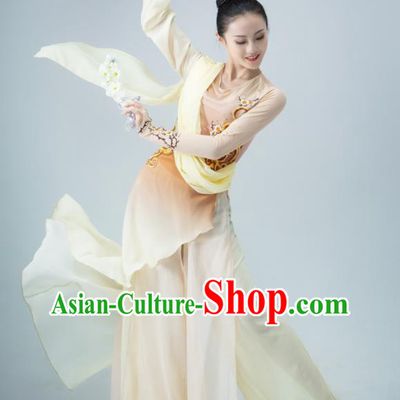 Chinese Dance Competition Clothing Classical Dance Costume Umbrella Dance Apricot Dress