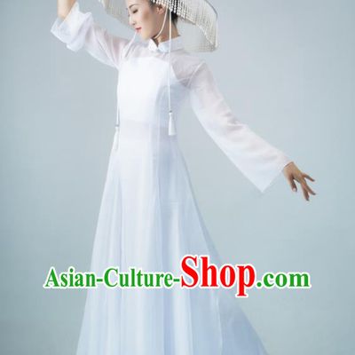 Chinese Women Group Garments Classical Dance Clothing Xun Shan Xing Performance Costume Ballet Dance White Dress