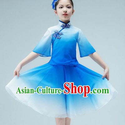 Chinese Classical Dance Clothing Stage Performance Costume Children Dance Blue Dress Ballet Dance Garment
