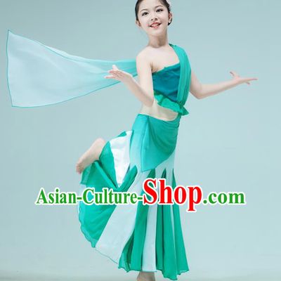 Chinese Children Peacock Dance Green Dress Dai Nationality Dance Garment Classical Dance Clothing Stage Performance Costume